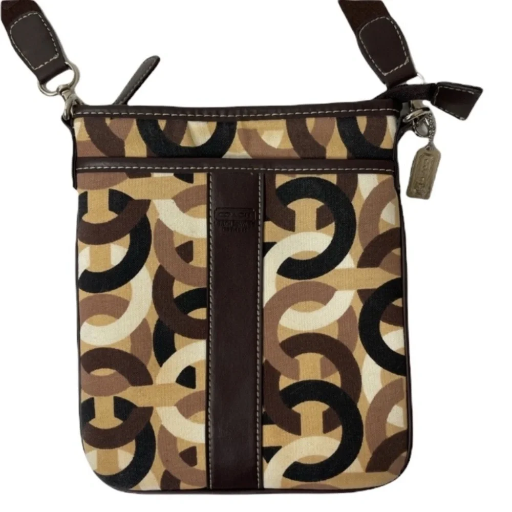 Coach Crossbody Purse Shoulder Bag Luxury Designer Monogram Tan Brown Multicolor